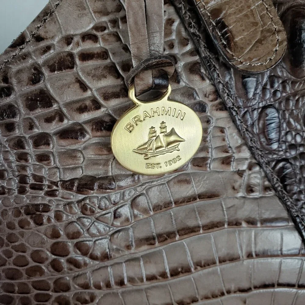 Brahmin Anne Bag Mocha Melbourne Croc Embossed Hobo Purse Handbag
